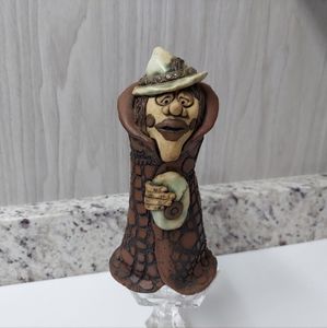 Vintage Ugly Face Pottery Art Sculpture Mustache Man
